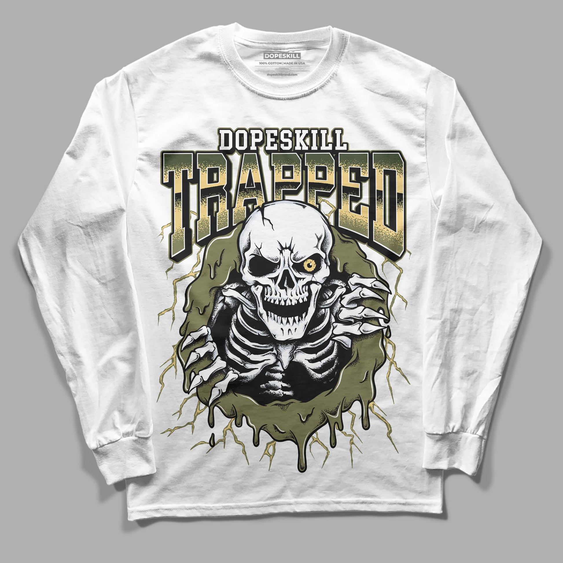 Jordan 4 Retro SE Craft Medium Olive DopeSkill Long Sleeve T-Shirt Trapped Halloween Graphic Streetwear - White