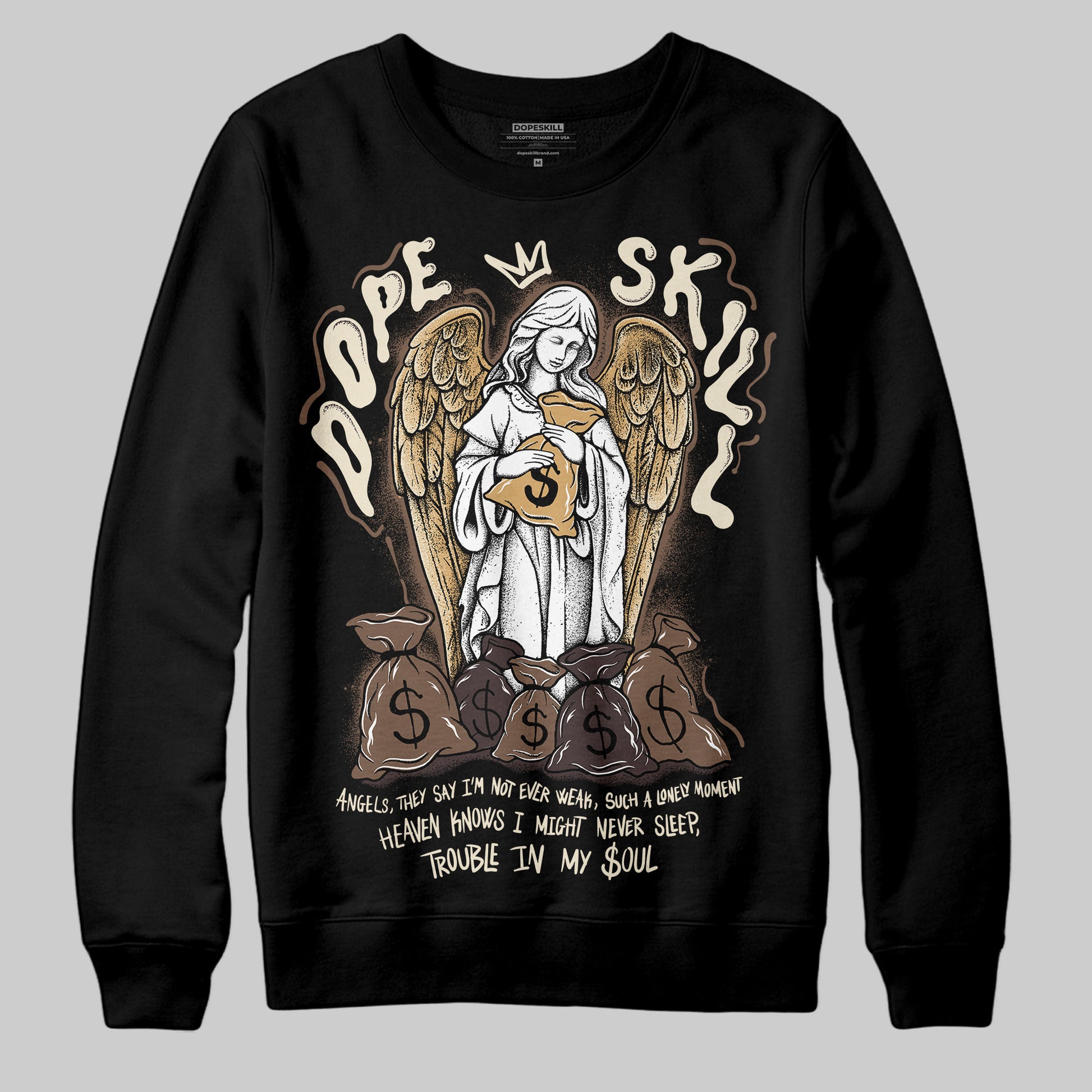 Jordan 5 “Earth/Metallic Gold” DopeSkill Sweatshirt Angels Graphic Streetwear - Black