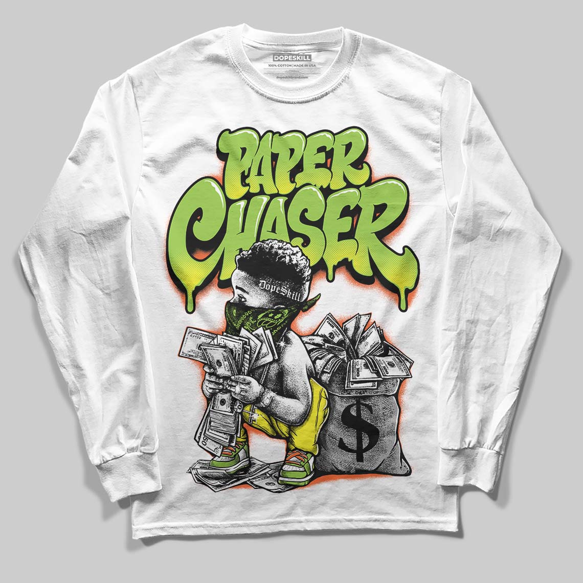 Neon Green Sneakers DopeSkill Long Sleeve T-Shirt Paper Chaser Boy Graphic Streetwear - White