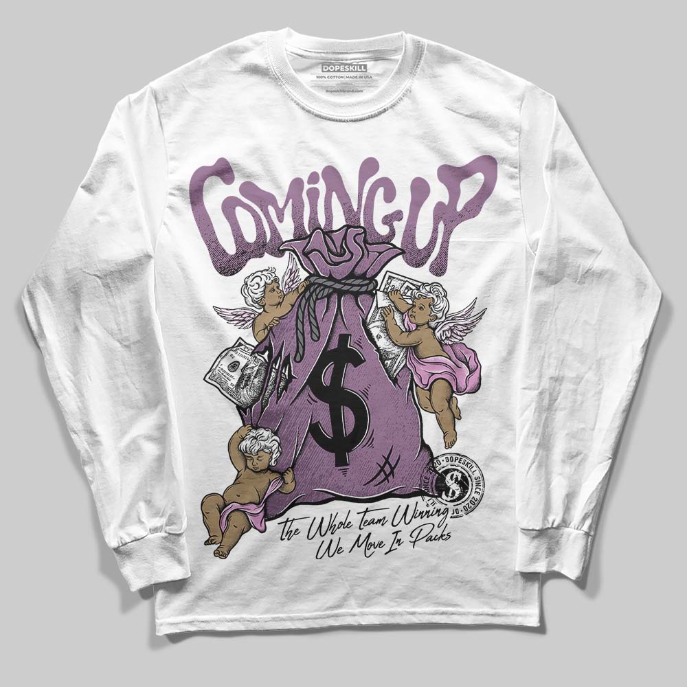 Jordan 2 “Mauve/Off-Noir” DopeSkill Long Sleeve T-Shirt Money Bag Coming Up Graphic Streetwear - White