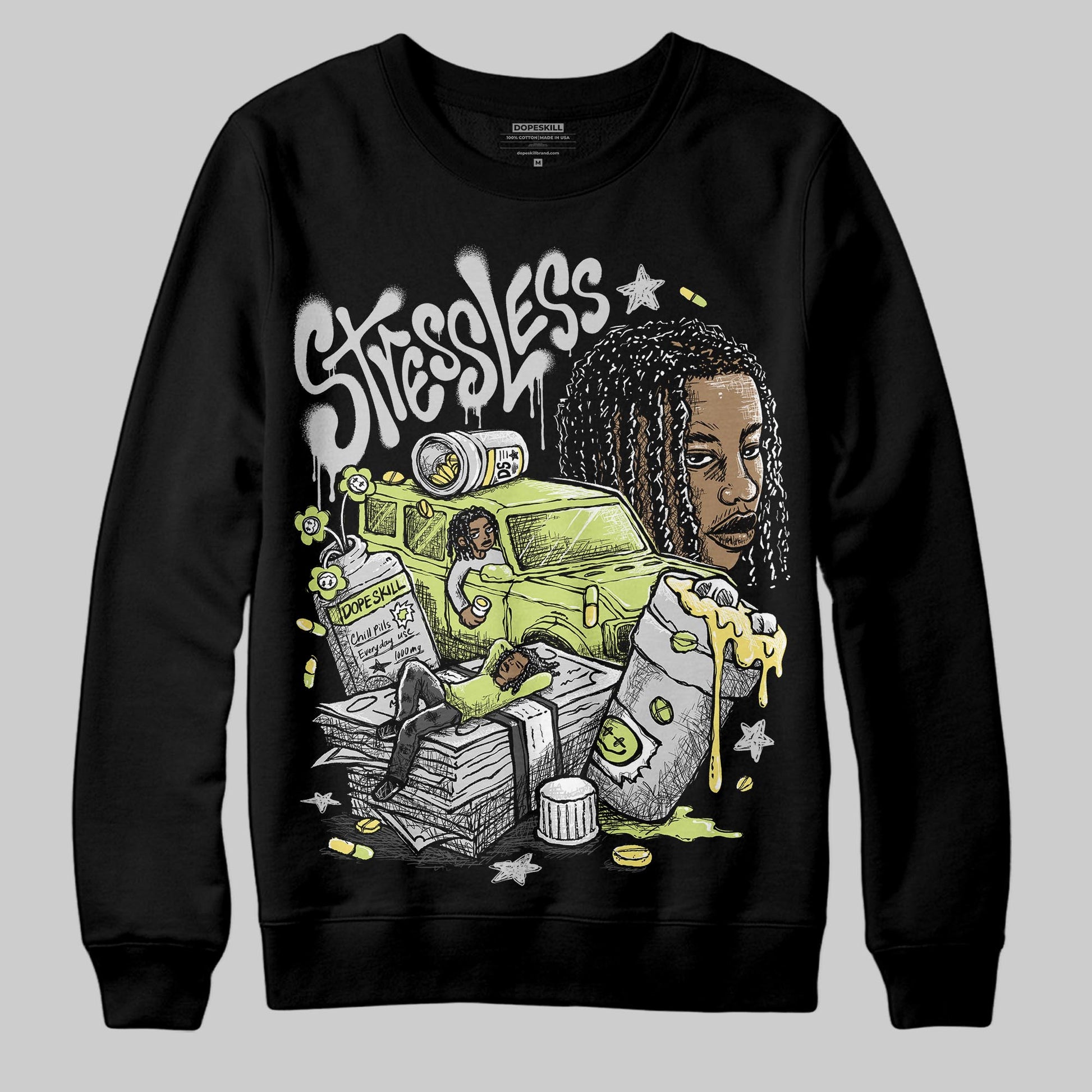 Jordan 4 GS “Light Lemon Twist” DopeSkill Sweatshirt Stressless Graphic Streetwear - Black