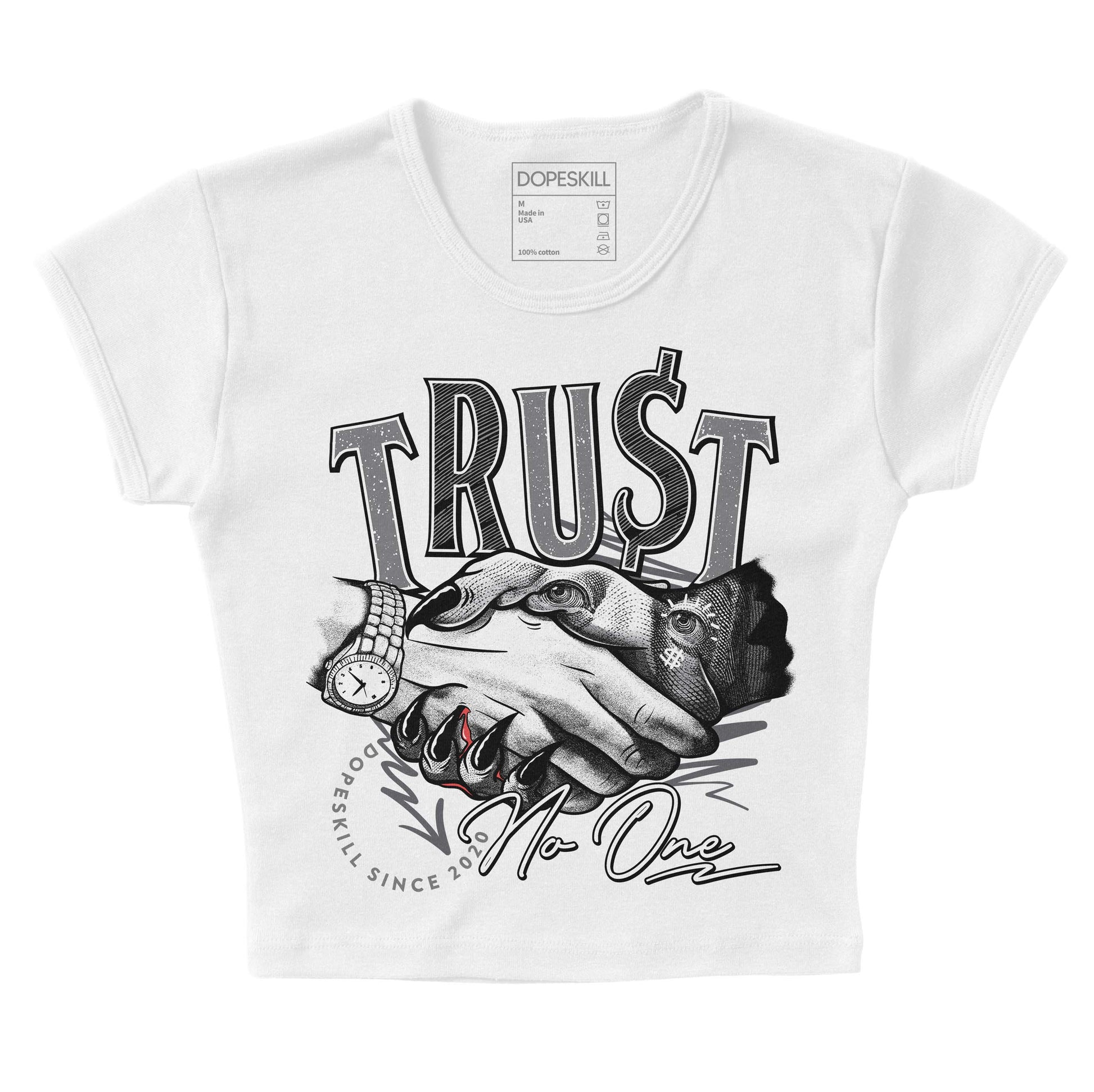 Jordan 4 Retro 'Wet Cement' DopeSkill Women's Crop Top Trust No One Graphic Streetwear - White 