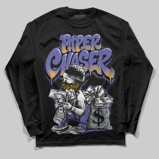 Jordan 4 Retro Lakers DopeSkill Long Sleeve T-Shirt Paper Chaser Boy Graphic Streetwear - Black