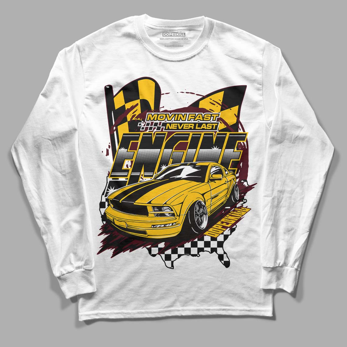 Dunk Yellow Bordeaux DopeSkill Long Sleeve T-Shirt ENGINE Tshirt Graphic Streetwear - White