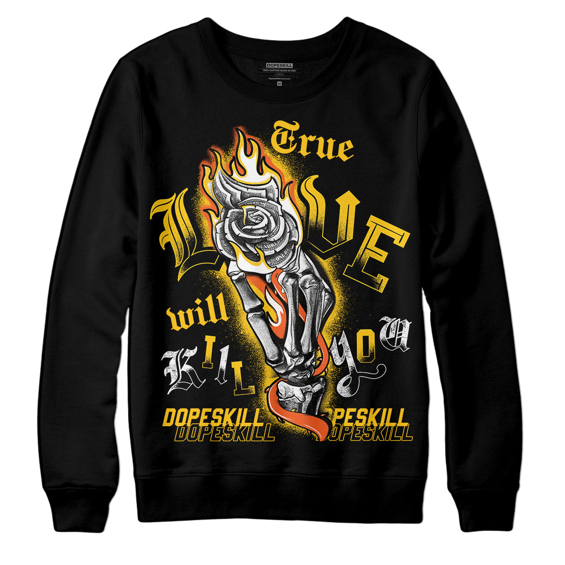 Yellow Sneakers DopeSkill Sweatshirt True Love Will Kill You Graphic Streetwear - Black