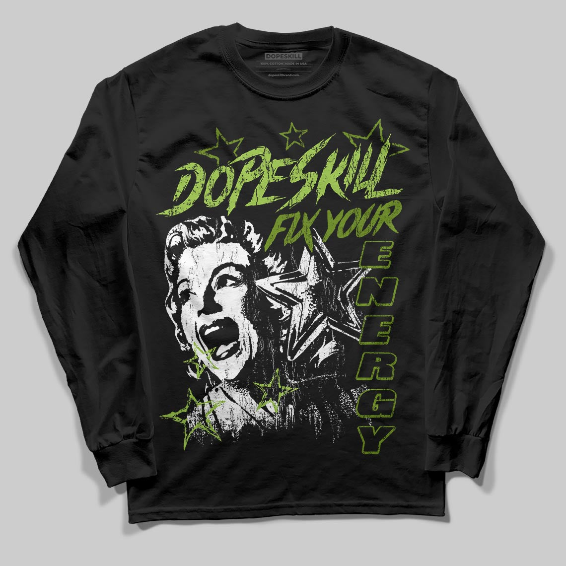 Green Sneakers DopeSkill Long Sleeve T-Shirt Fix Your Energy Graphic Streetwear - Black