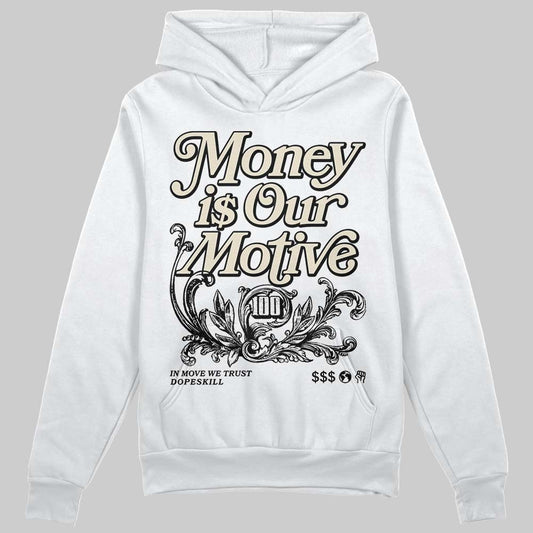 Jordan 5 Retro Reverse Metallic DopeSkill Hoodie Sweatshirt Money Is Our Motive Typo Graphic Streetwear - White