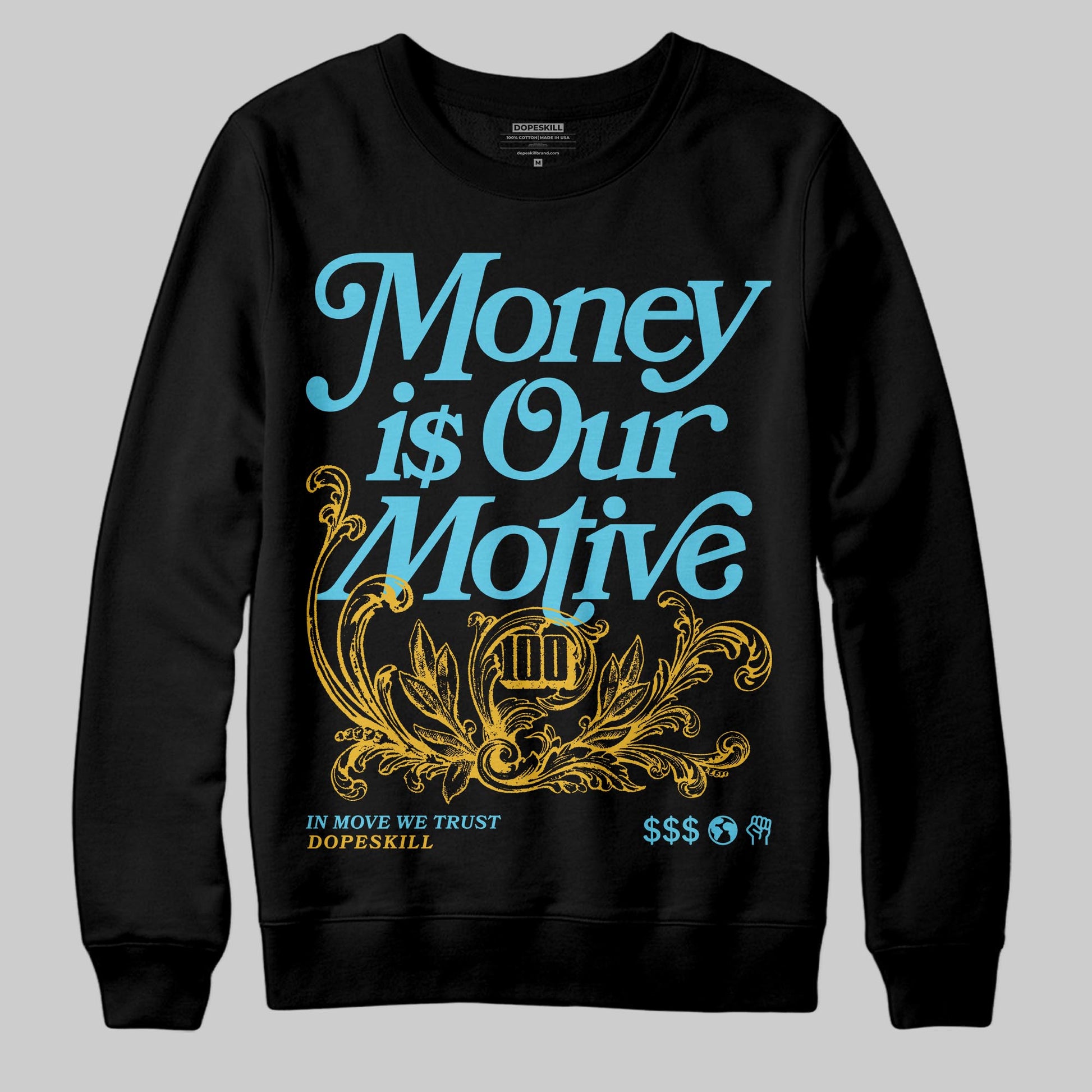 Jordan 11 Retro Gamma Blue (2025) DopeSkill Sweatshirt Money Is Our Motive Typo Graphic Streetwear - black