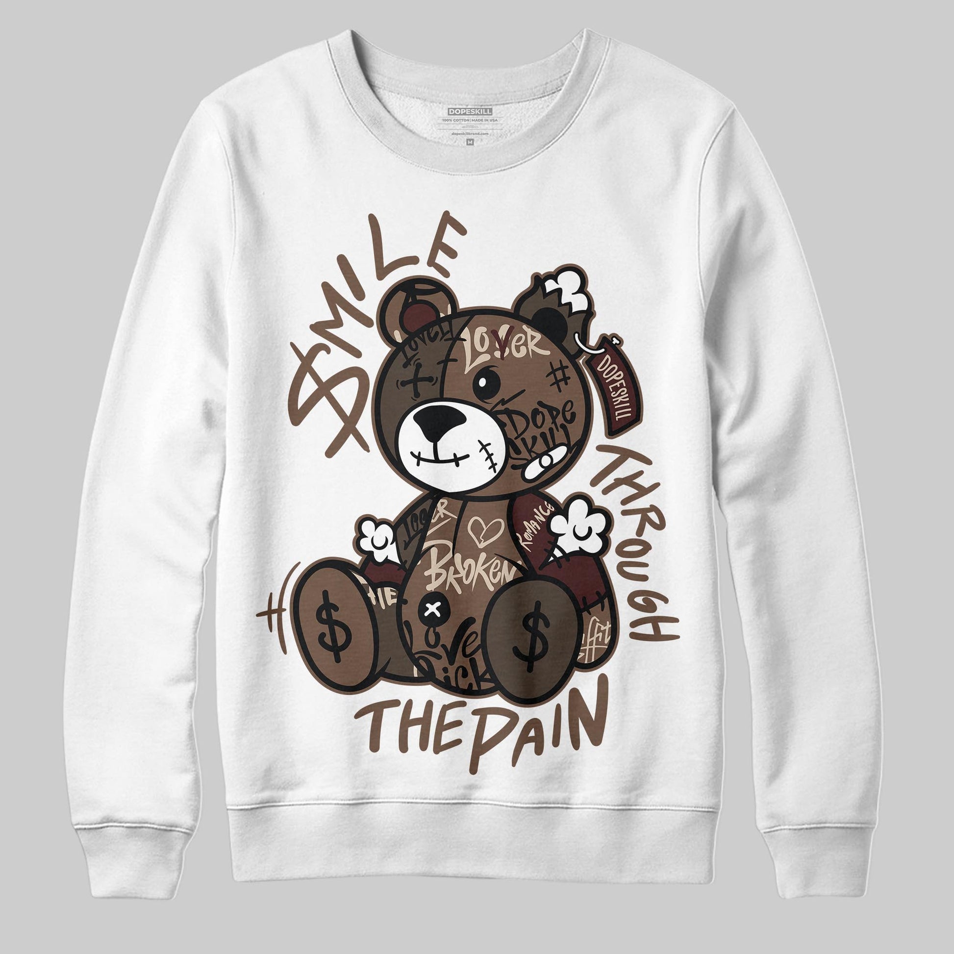 A Ma Maniére x Air Jordan 4 “Dark Mocha” DopeSkill Sweatshirt Smile Through The Pain Graphic Streetwear - White