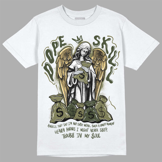 Jordan 4 Retro SE Craft Medium Olive DopeSkill T-Shirt Angels Graphic Streetwear - White 