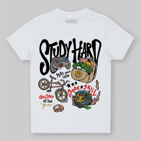 TAN Sneakers DopeSkill Toddler Kids T-shirt Study Hard Graphic Streetwear - White