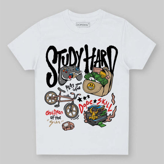 TAN Sneakers DopeSkill Toddler Kids T-shirt Study Hard Graphic Streetwear - White