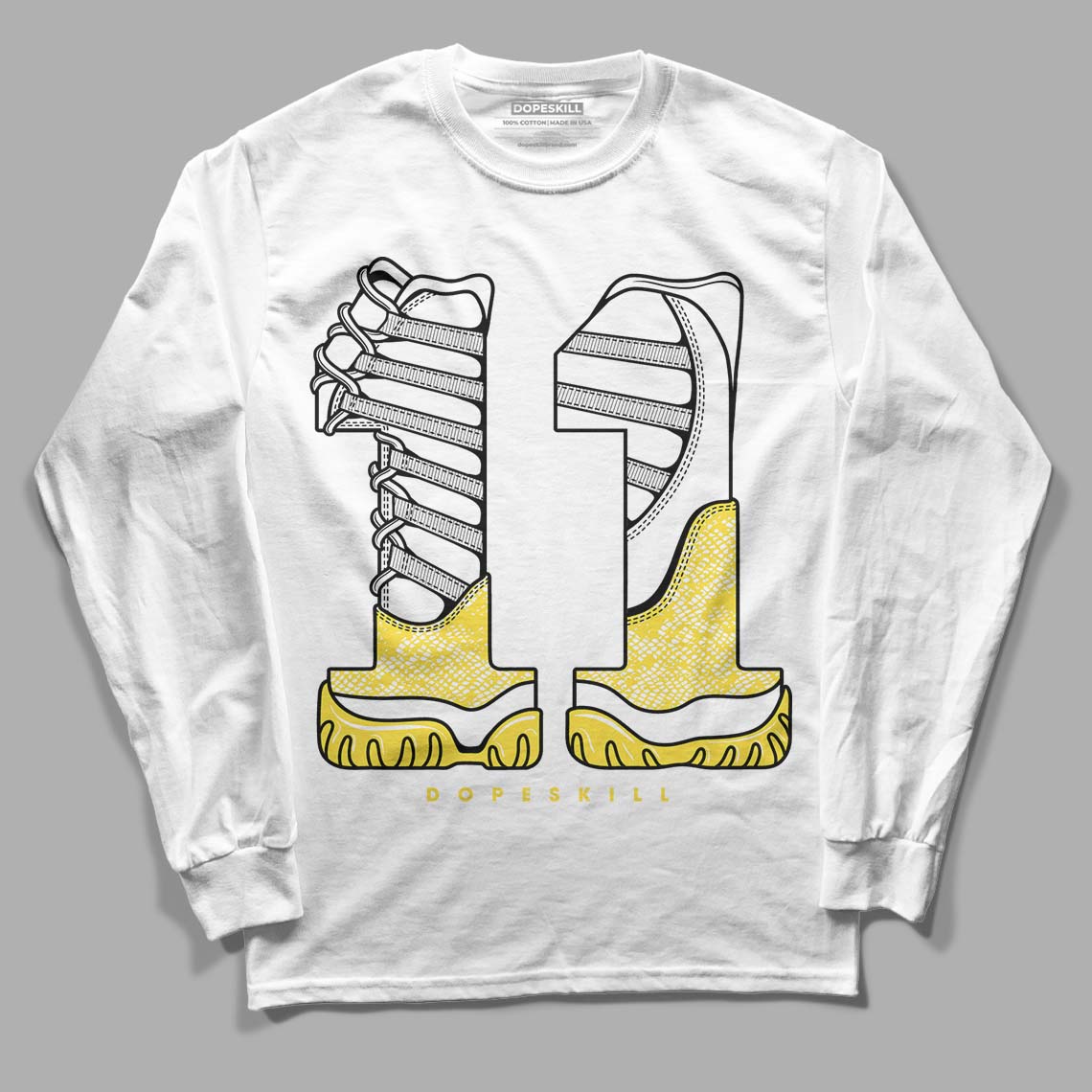 Wmns Air Jordan 11 Low 'Yellow Snakeskin' DopeSkill Long Sleeve T-Shirt No.11 Graphic Streetwear - White