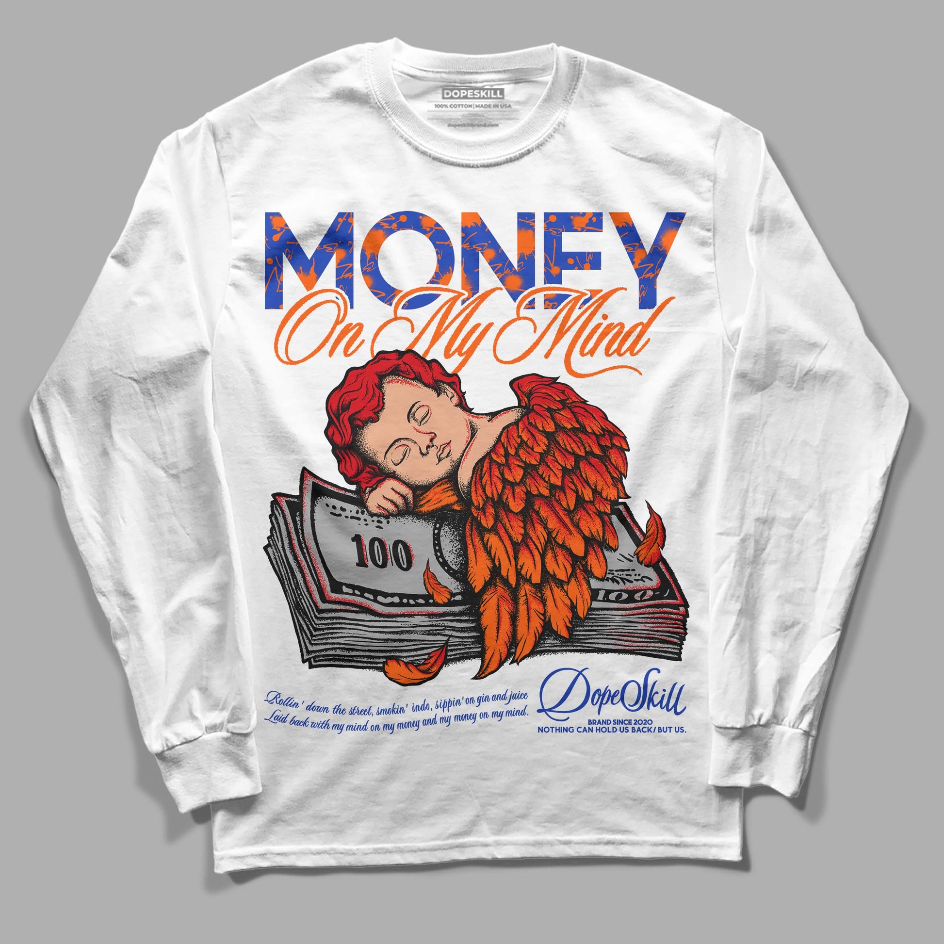 Dunk Low Futura Orange Blaze DopeSkill Long Sleeve T-Shirt MOMM Graphic Streetwear - White