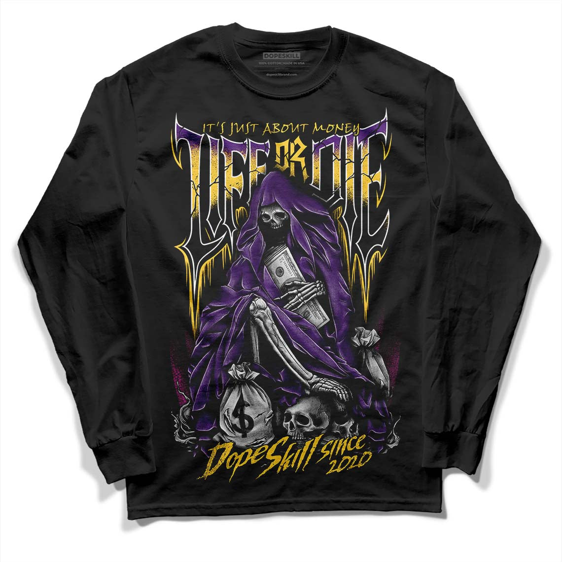 Jordan 12 “Field Purple” DopeSkill Long Sleeve T-Shirt Life or Die Graphic Streetwear - Black