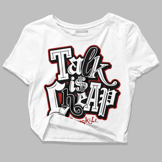 Jordan 14 "Black/White" DopeSkill Women's Crop Top Talk Is Chip Graphic Streetwear - White