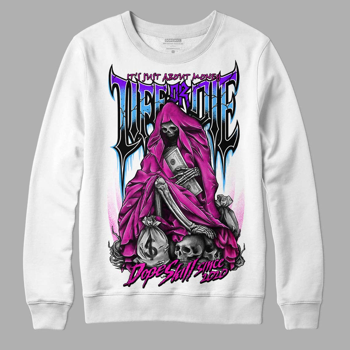 Dunk Low GS “Active Fuchsia” DopeSkill Sweatshirt Life or Die Graphic Streetwear - White