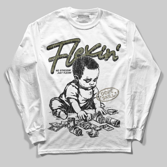 Jordan 3 “Medium Olive” aka “Family Affair” DopeSkill Long Sleeve T-Shirt Flexin' Graphic Streetwear - White