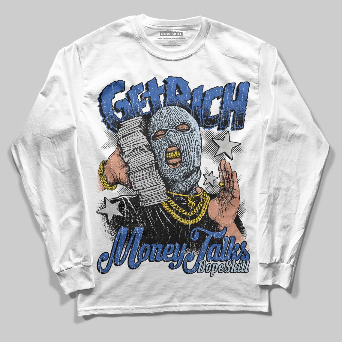 Awake NY x Jordan 5 Retro 'Black Racer Blue' DopeSkill Long Sleeve T-Shirt Get Rich Graphic Streetwear - White