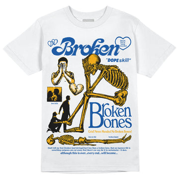 Dunk Blue Jay and University Gold DopeSkill T-Shirt Broken Bones Graphic Streetwear - White