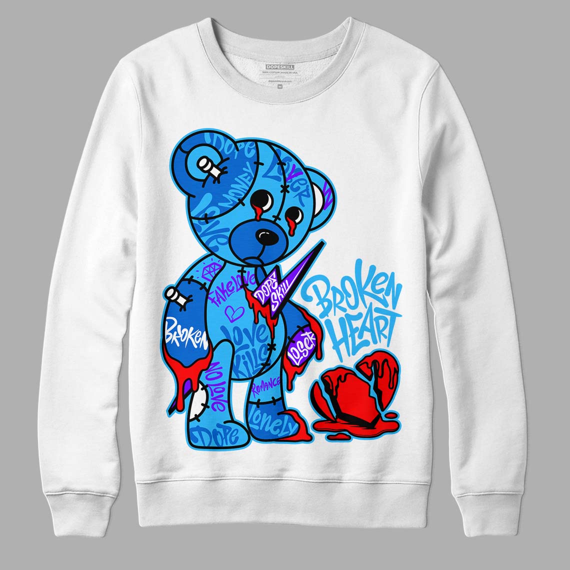 Jordan 1 High Retro OG “University Blue” DopeSkill Sweatshirt Broken Heart Graphic Streetwear - White