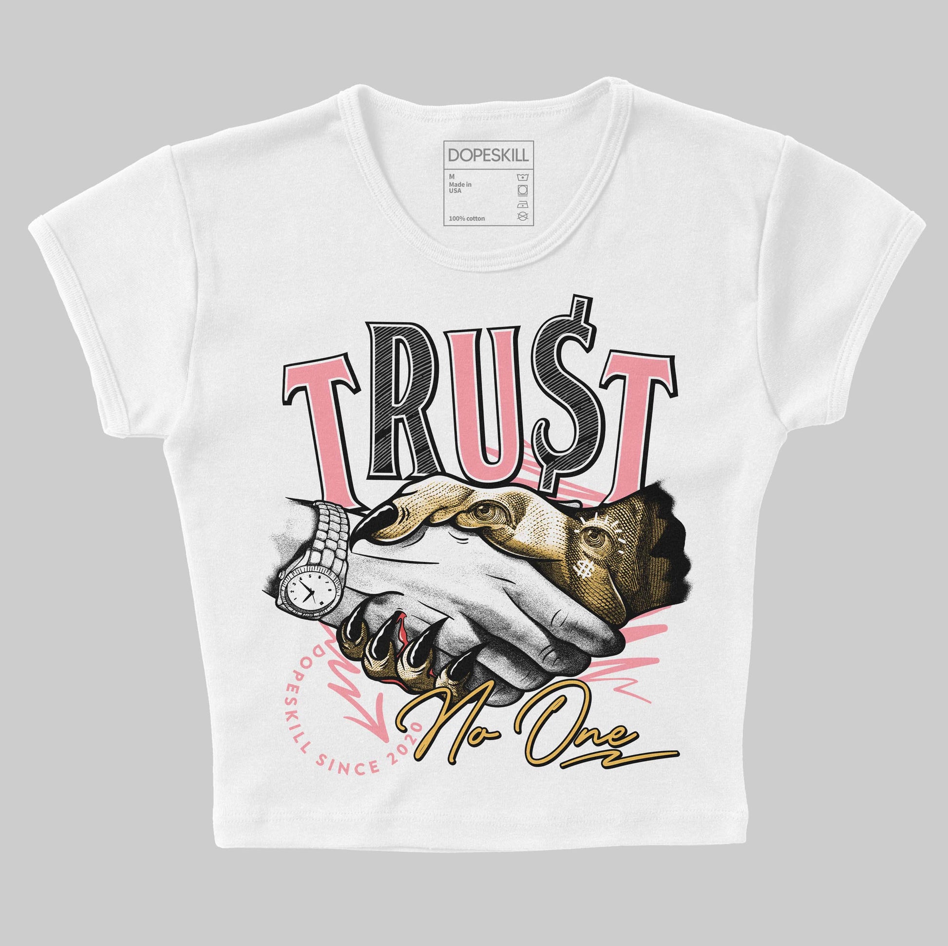 Jordan 3 GS “Red Stardust” DopeSkill Women's Crop Top Trust No One Graphic Streetwear - White 