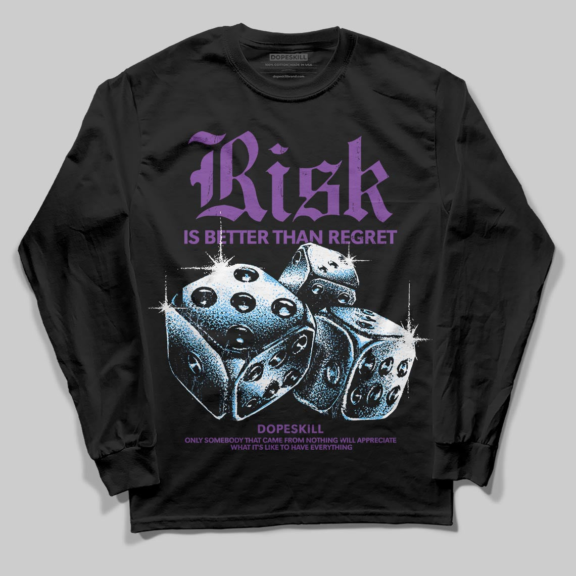 PURPLE Sneakers DopeSkill Long Sleeve T-Shirt Risk Is Better Than Regret Graphic Streetwear - black