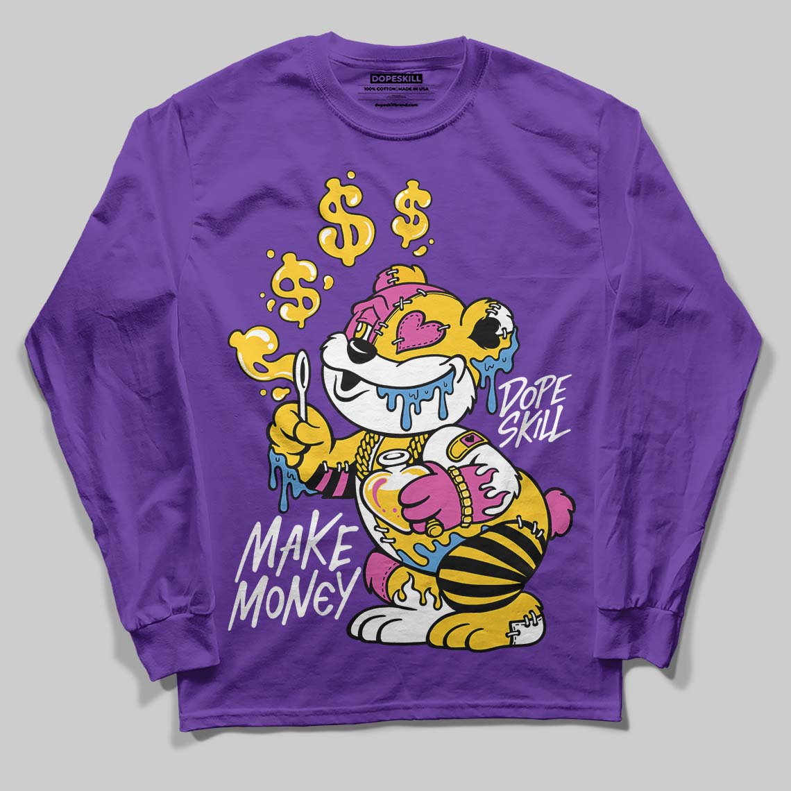 PURPLE Sneakers DopeSkill Long Sleeve T-Shirt Make Money Graphic Streetwear - Purple 