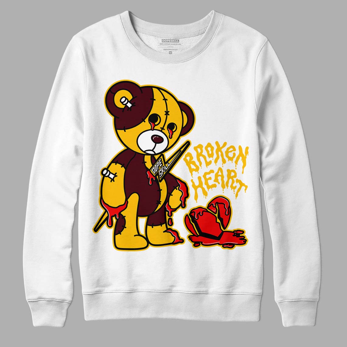 Dunk Yellow Bordeaux DopeSkill Sweatshirt Broken Heart Graphic Streetwear - White