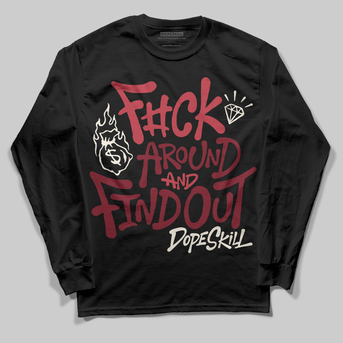 Jordan 4 “Sierra Red" DopeSkill Long Sleeve T-Shirt F#ck Around And Find Out Graphic Streetwear - Black