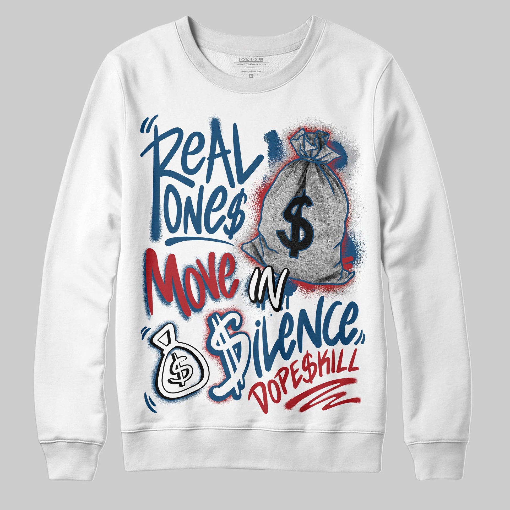 Jordan 12 Retro French Blue (2025) DopeSkill Sweatshirt Real Ones Move In Silence Graphic Streetwear