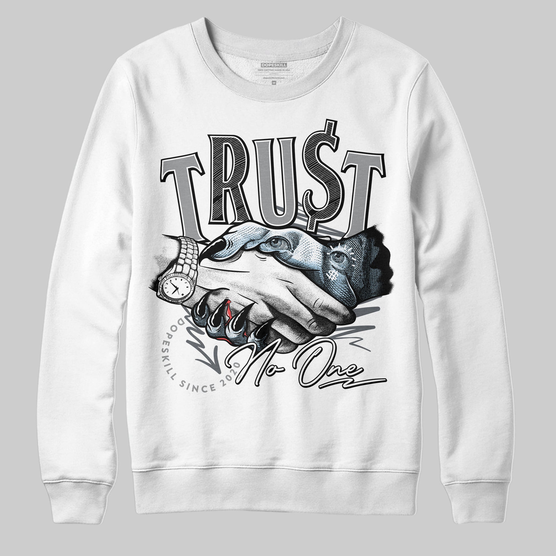 Jordan 5 Retro Wolf Grey (2026) DopeSkill Sweatshirt Trust No One Graphic Streetwear - WHite 