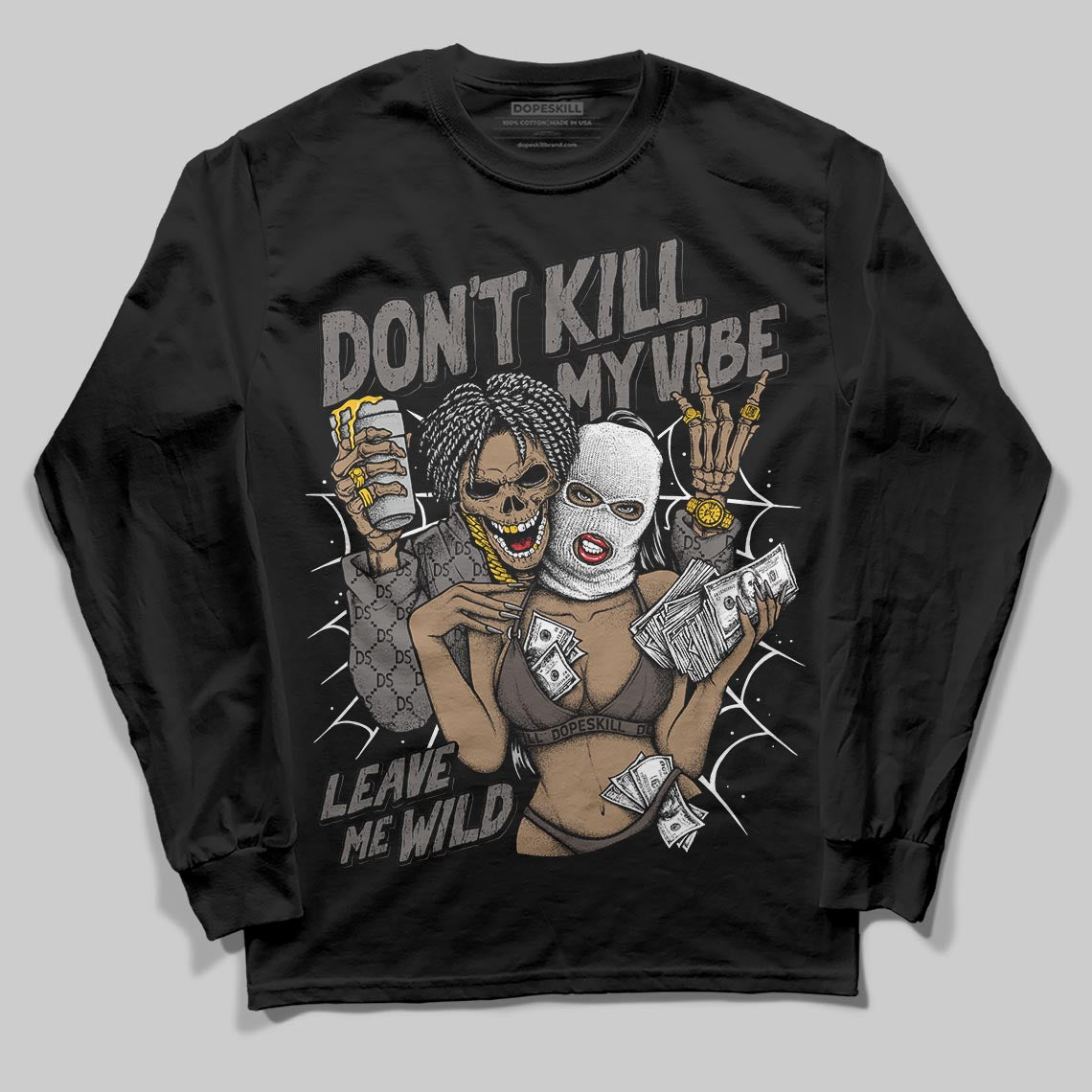 Jordan 4 Retro Cave Stone DopeSkill Long Sleeve T-Shirt Don't Kill My Vibe Graphic Streetwear - Black
