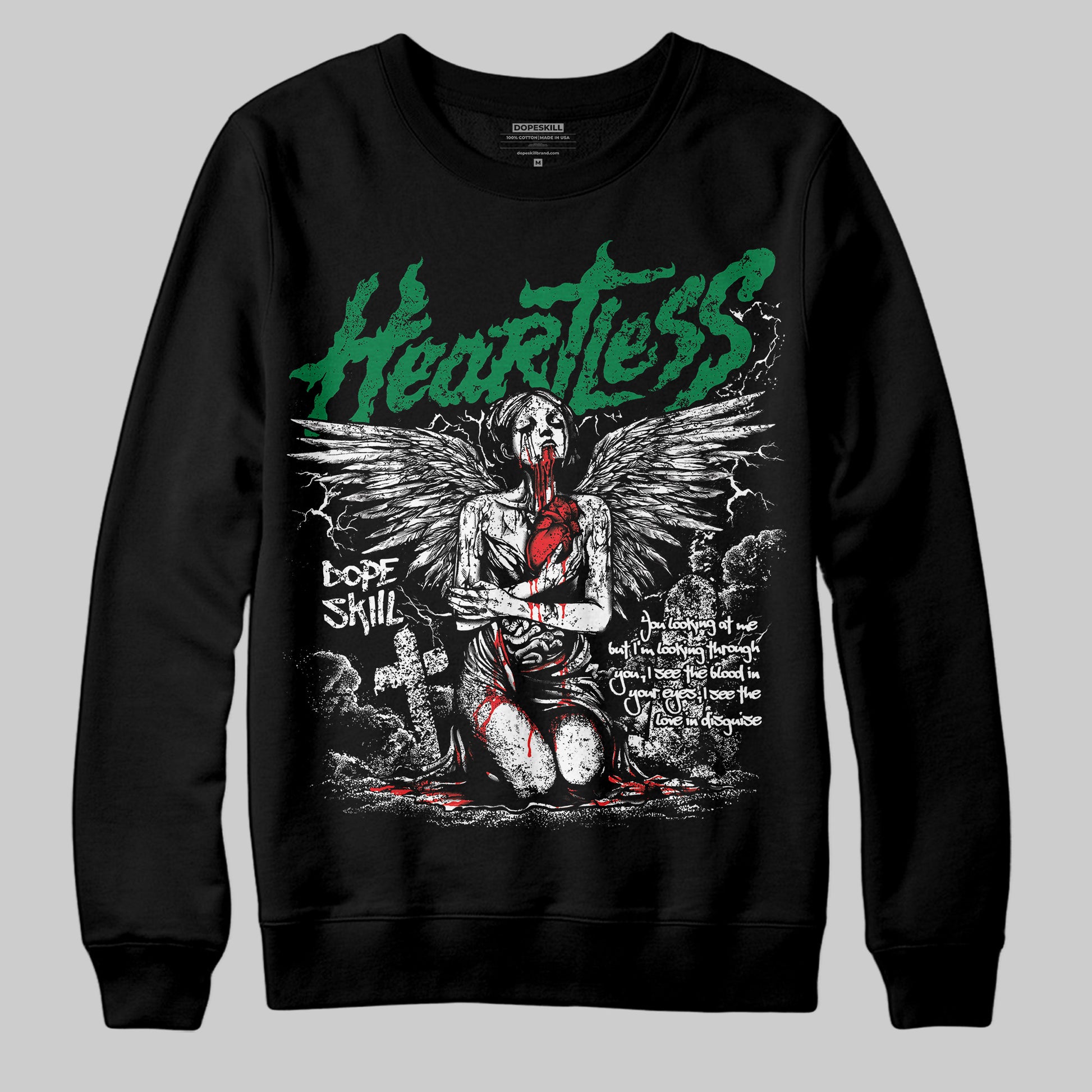 Jordan 5 “Lucky Green” DopeSkill Sweatshirt Heartless Graphic Streetwear - Black