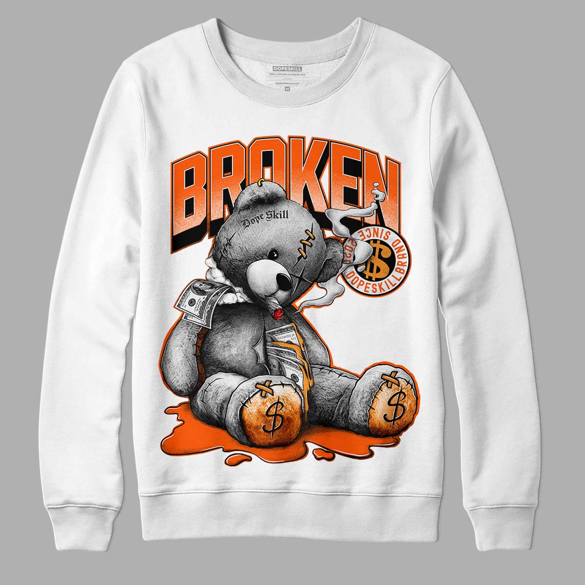 Jordan 12 Retro Brilliant Orange DopeSkill Sweatshirt Sick Bear Graphic Streetwear - White