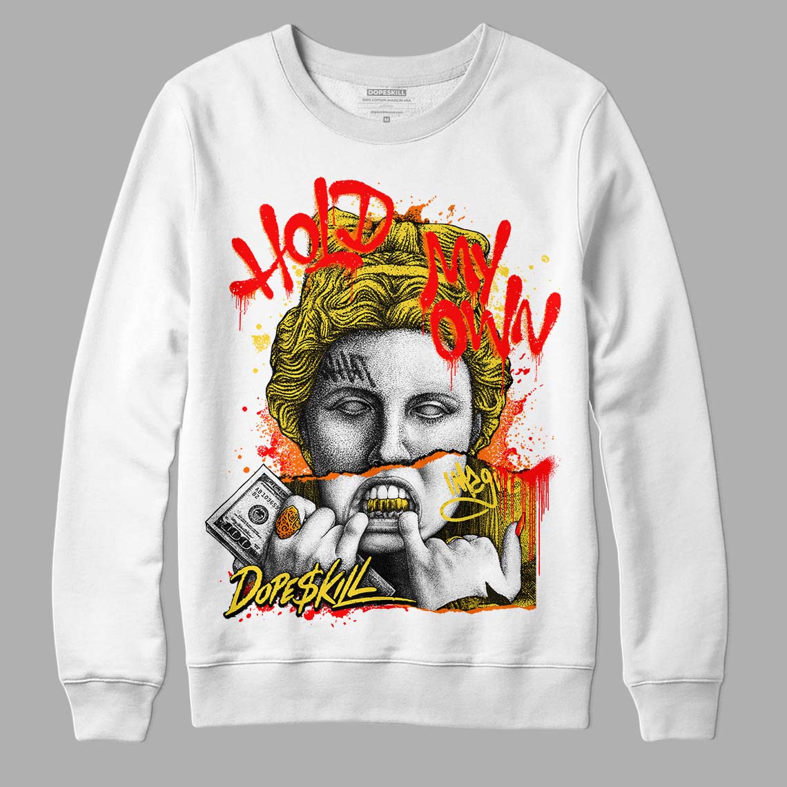 Jordan 4 Thunder DopeSkill Sweatshirt Hold My Own Graphic Streetwear - White