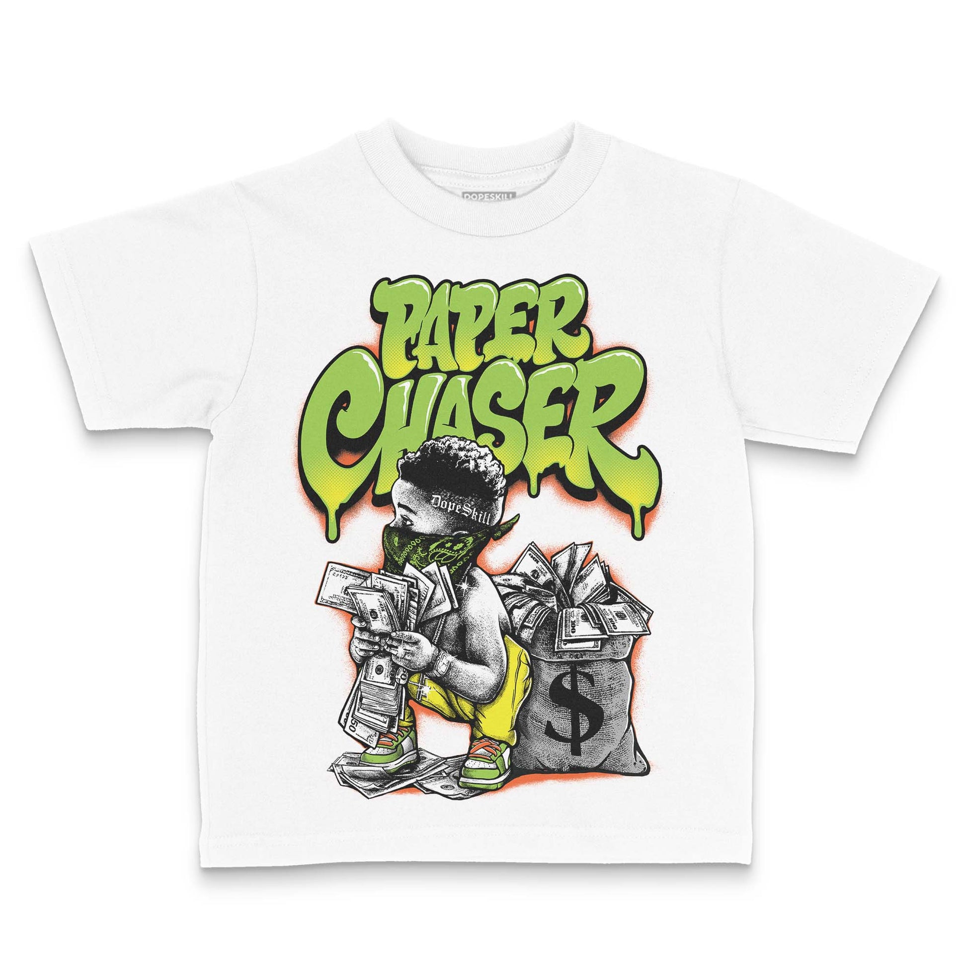 Neon Green Sneakers DopeSkill Toddler Kids T-shirt Paper Chaser Boy Graphic Streetwear - White