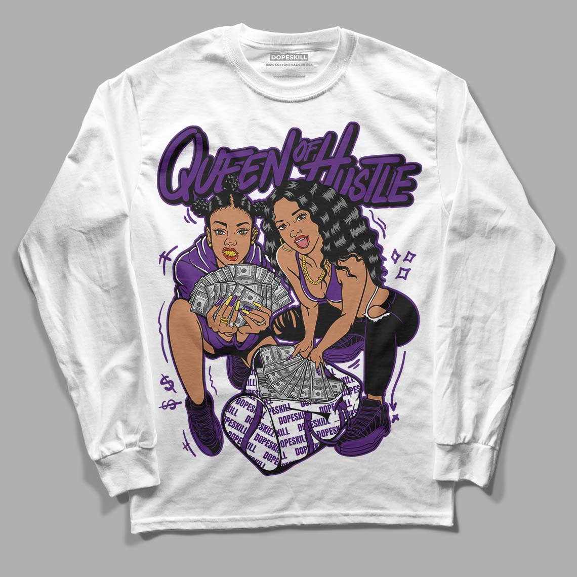 Jordan 12 “Field Purple” DopeSkill Long Sleeve T-Shirt Queen Of Hustle Graphic Streetwear - White