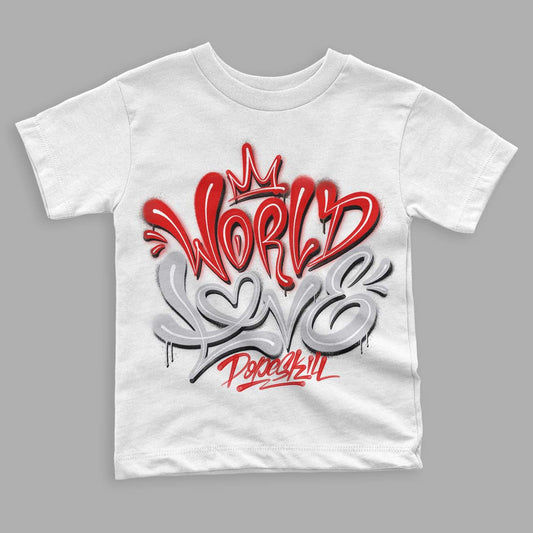 Jordan 4 Retro Red Cement DopeSkill Toddler Kids T-shirt World Love Graphic Streetwear - White