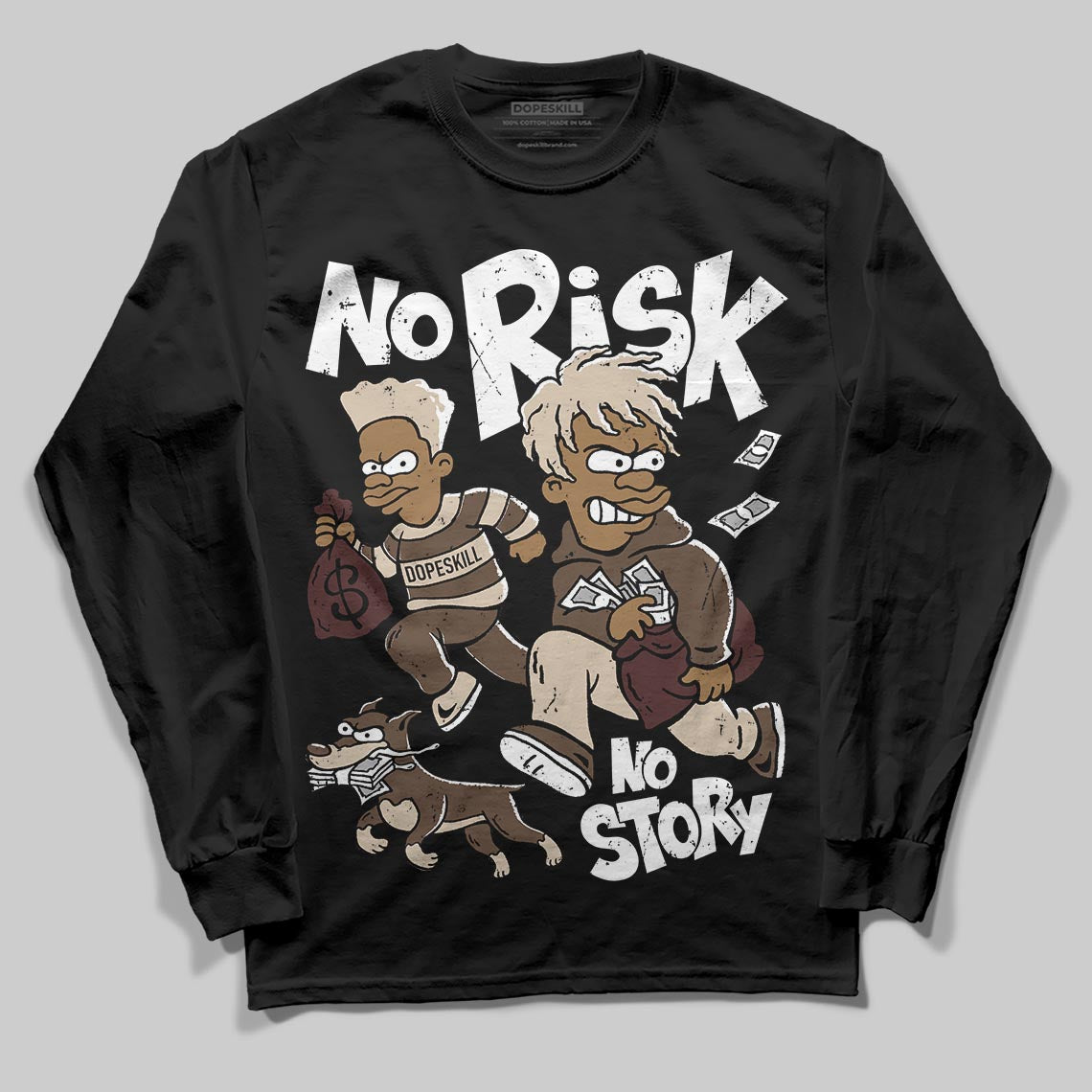 A Ma Maniére x Air Jordan 4 “Dark Mocha” DopeSkill Long Sleeve T-Shirt No Risk No Story Graphic Streetwear - Black