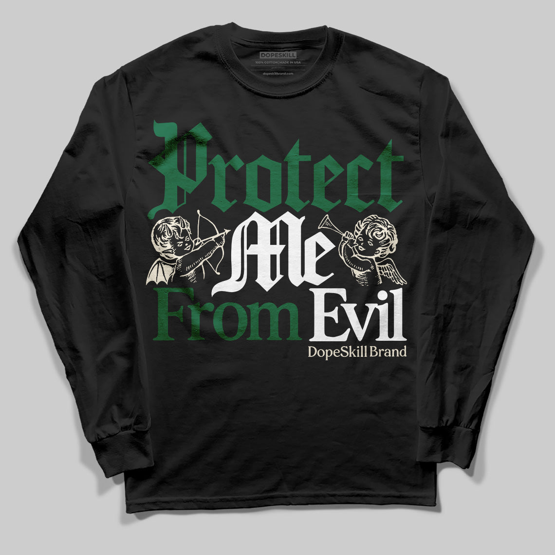 Jordan 13 GS “Pine Green” DopeSkill Long Sleeve T-Shirt Protect Me From Evil Graphic Streetwear - Black