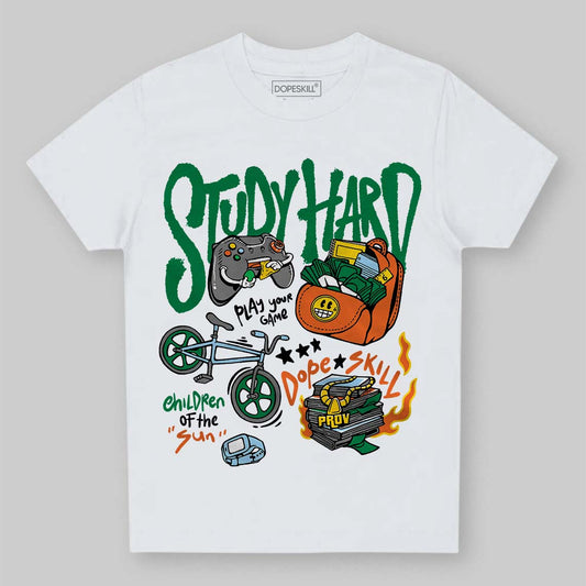 Green Sneakers DopeSkill Toddler Kids T-shirt Study Hard Graphic Streetwear - White