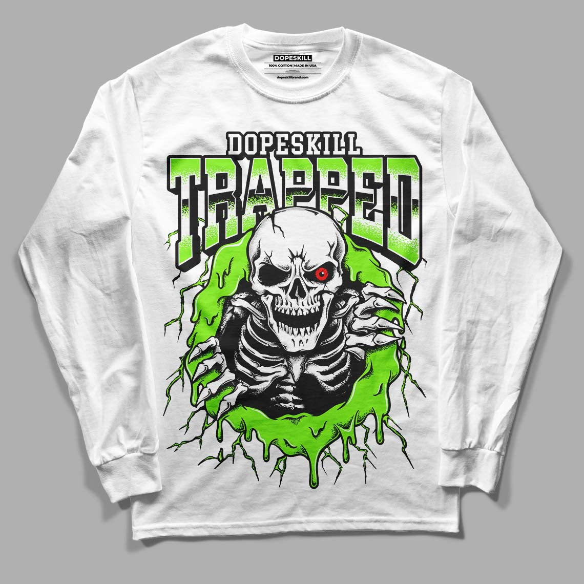 Neon Green Sneakers DopeSkill Long Sleeve T-Shirt Trapped Halloween Graphic Streetwear - White