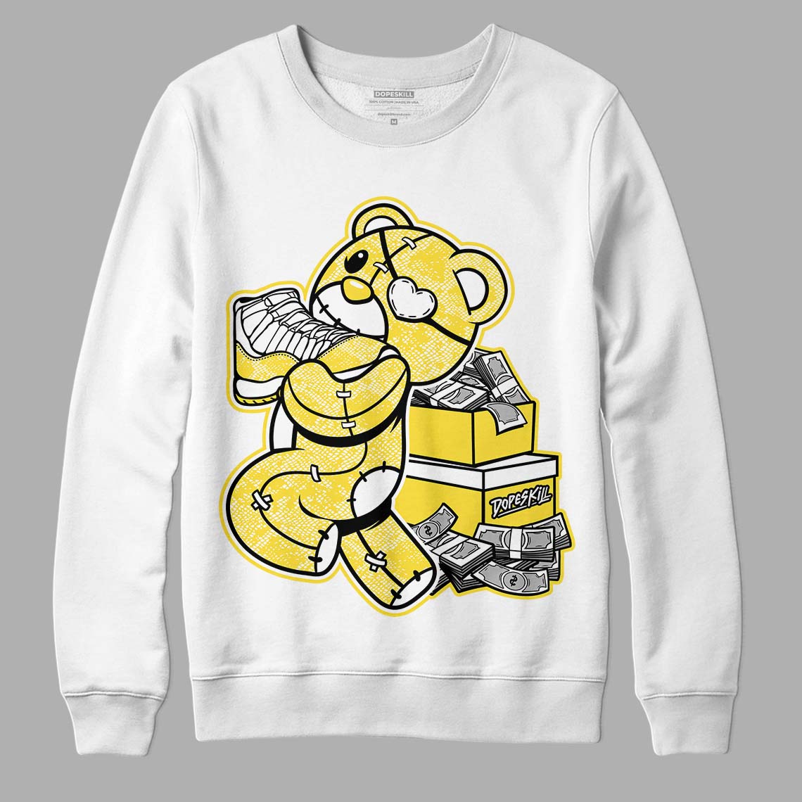 Jordan 11 Low 'Yellow Snakeskin' DopeSkill Sweatshirt Bear Steals Sneaker Graphic Streetwear - White 