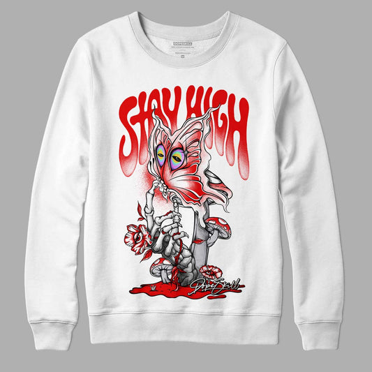 Jordan 4 Retro Red Cement DopeSkill Sweatshirt Stay High Graphic Streetwear - White 