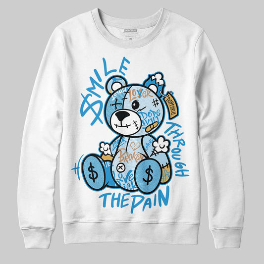 Jordan 4 Denim “Worn Blue” DopeSkill Sweatshirt Smile Through The Pain Graphic Streetwear - White