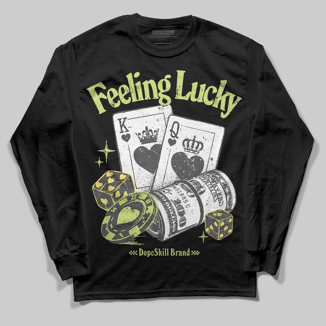 Jordan 4 GS “Light Lemon Twist” DopeSkill Long Sleeve T-Shirt Feeling Lucky Graphic Streetwear - black