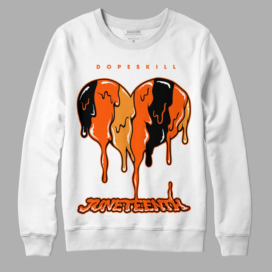 Jordan 12 Retro Brilliant Orange DopeSkill Sweatshirt Juneteenth Heart Graphic Streetwear - White 