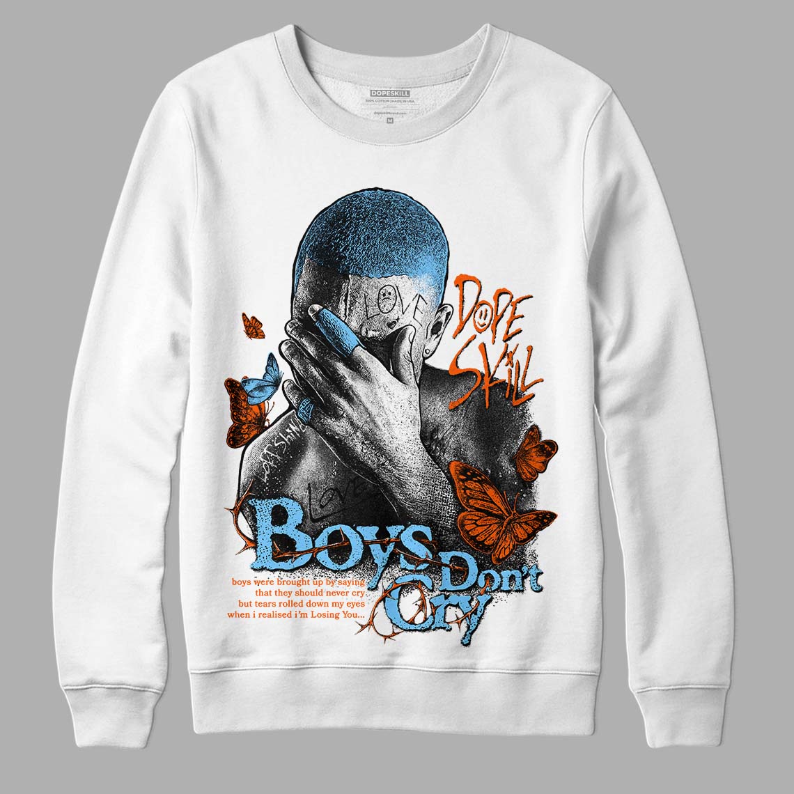 Dunk Low Futura University Blue DopeSkill Sweatshirt Boys Don't Cry Graphic Streetwear - White