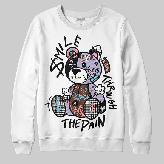 Harris Tweed x Dunk Low Denim Turquoise and Baroque Brown DopeSkill Sweatshirt Smile Through The Pain Graphic Streetwear - White